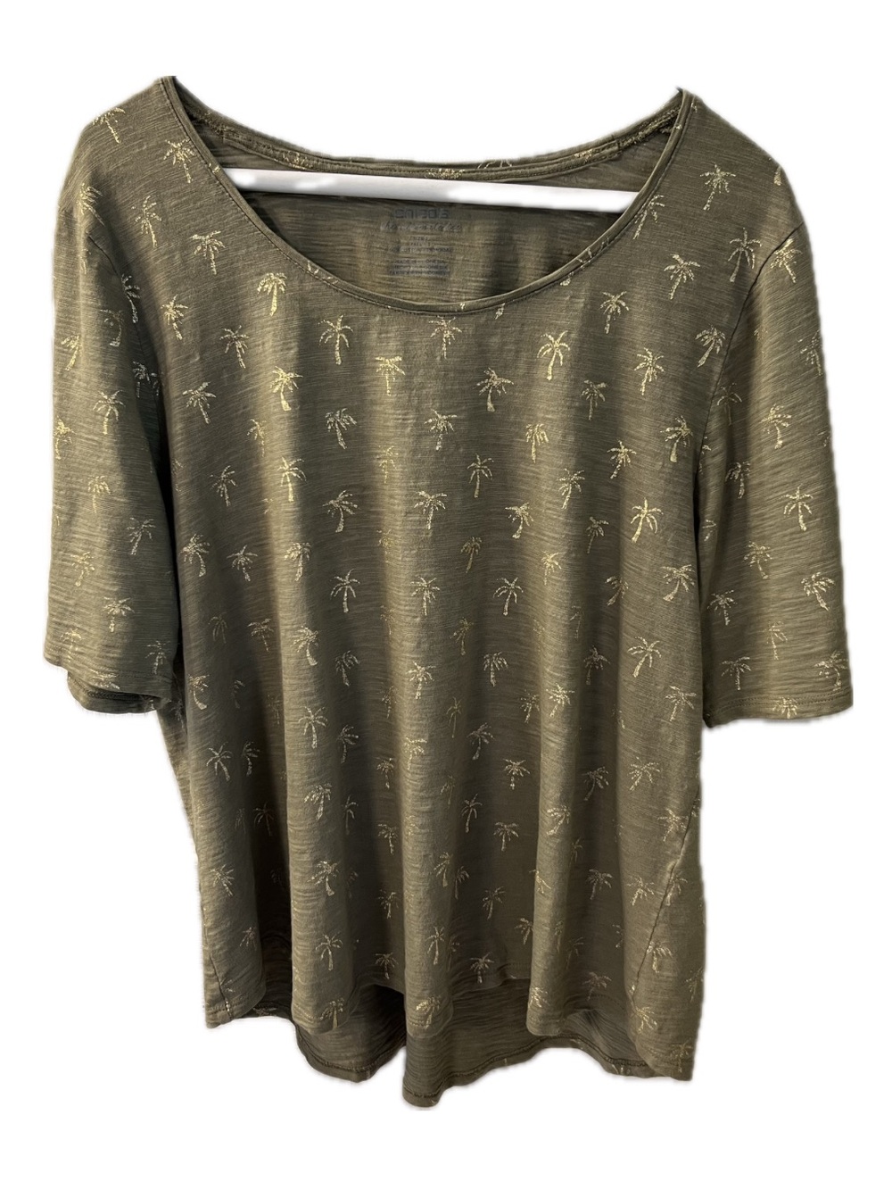 Chico's Olive Short Sleeve Tee with Palm Motif